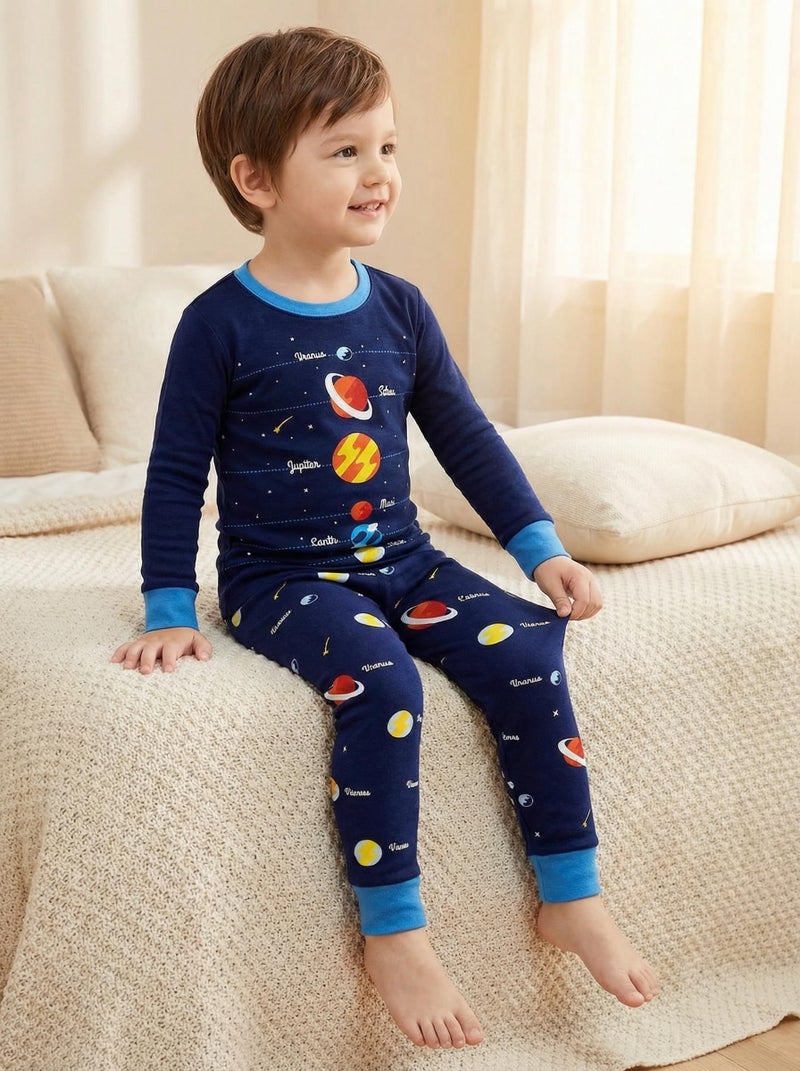 Popshion Boys Planet Pajamas 100% Cotton Pjs Toddler 2 Piece Long Sleeve Sleepwear Kids Clothes Pj Set Space Shirt 6t - Image 3